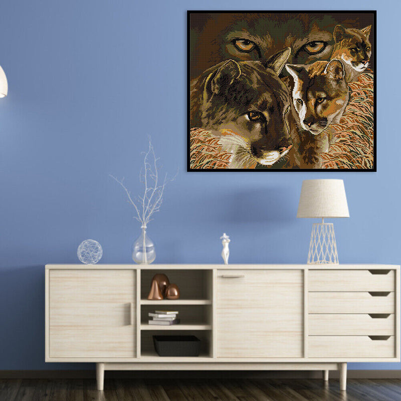 Full Cross Stitch 14CT Cotton Thread DIY Panther Handmade Stamped Needlework Set