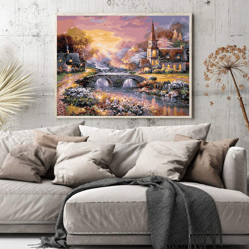 Village Sunset 50x40cm Oil Paint By Numbers Picture DIY Painting