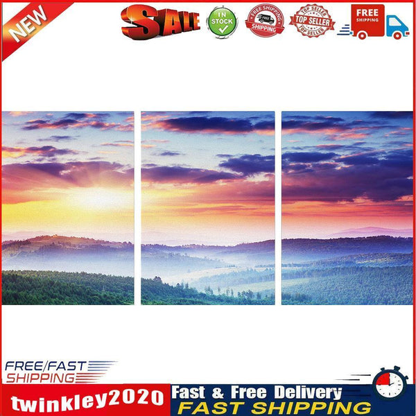 3 Panels Sunrise Oil Paint By Numbers Kits Canvas Picture Wall DIY Crafts Newly