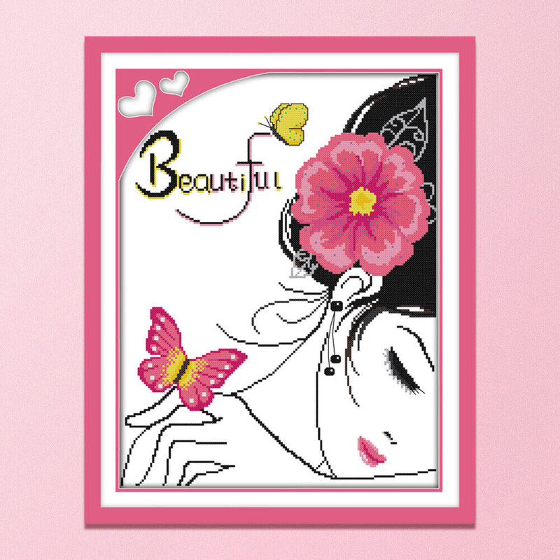14CT Cotton Thread Beautiful Girl Cross Stitch Part Embroidery Needlework Kit