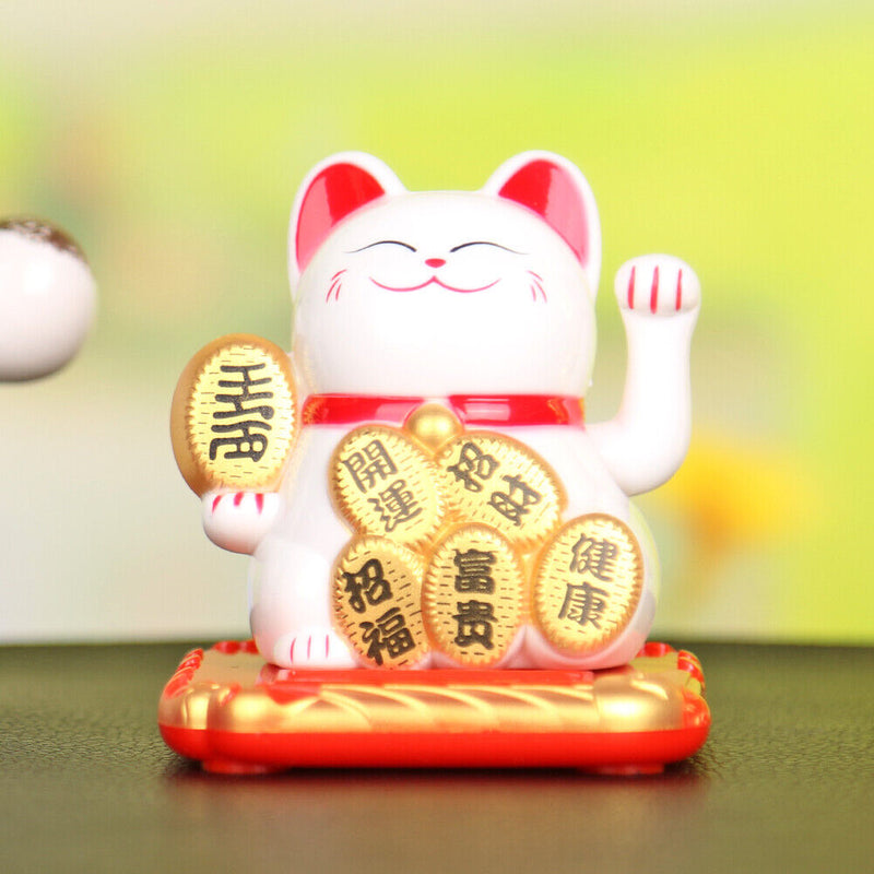 Chinese Lucky Cat Wealth Waving Shaking Hand Fortune Welcome Craft (White) UK