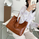 Women Handbag Large Capacity Shoulder Bag Lady Retro PU Leather Shopping Totes