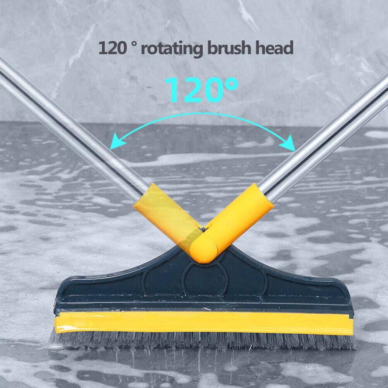 Long Handle Floor Scrub Brush 2 in 1 Window Wiper Floor Mop Clean (Yellow)