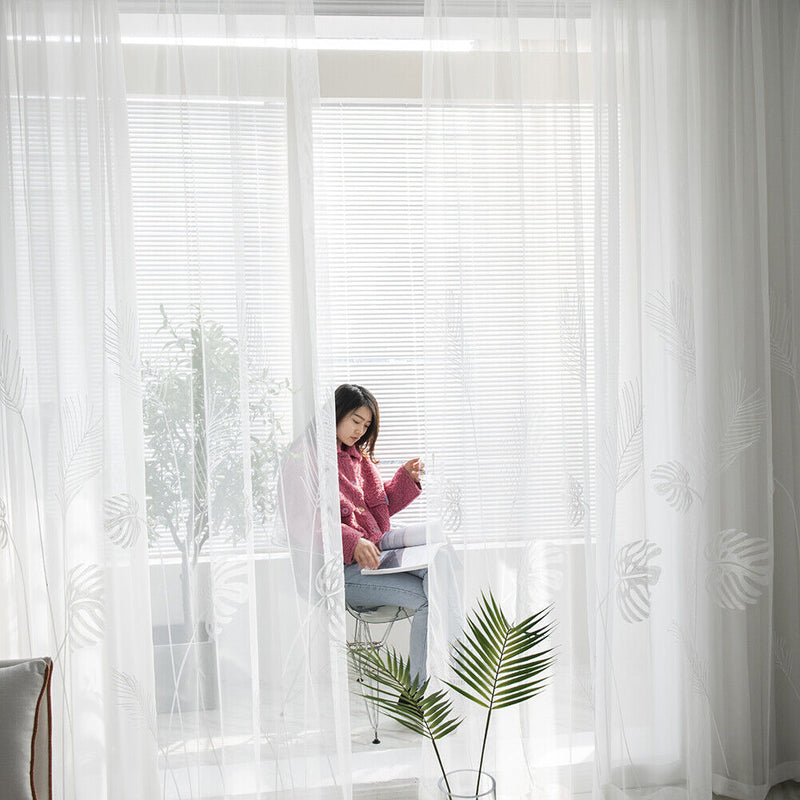 1pc Palm Leaf Windows Tulle Curtains Living Room Bedroom Yarn Drapes Panel Sh