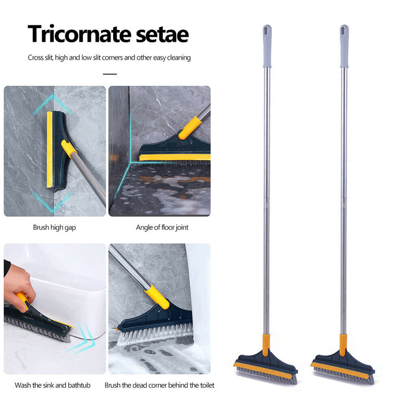 Long Handle Floor Scrub Brush 2 in 1 Window Wiper Floor Mop Clean (Yellow)