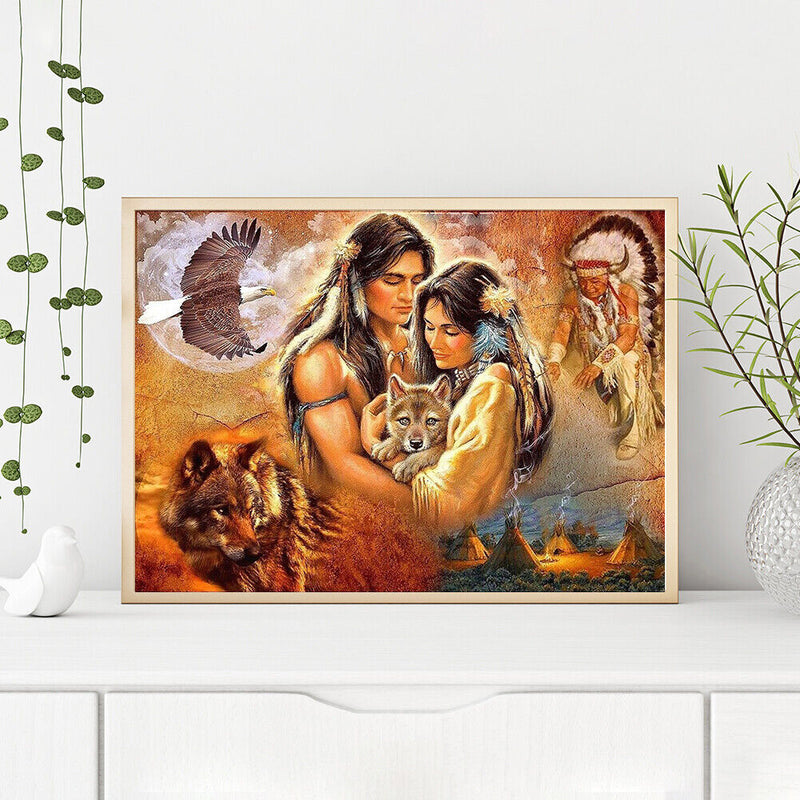 Native Wolf Drawing Frameless DIY Oil Paint by Numbers Canvas Home Decor