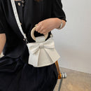Sweet Bow Tie Mini Crossbody Bag Women Leather Wooden Handle Bucket Handbags
