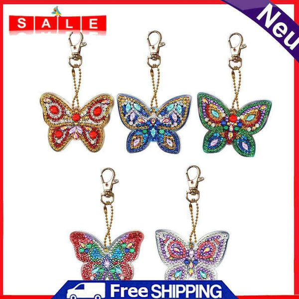 5pcs DIY Full Drill Special Shaped Diamond Painting Butterfly Women Keychain