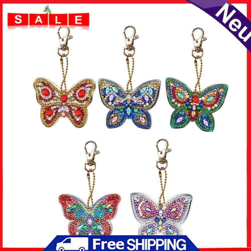 5pcs DIY Full Drill Special Shaped Diamond Painting Butterfly Women Keychain