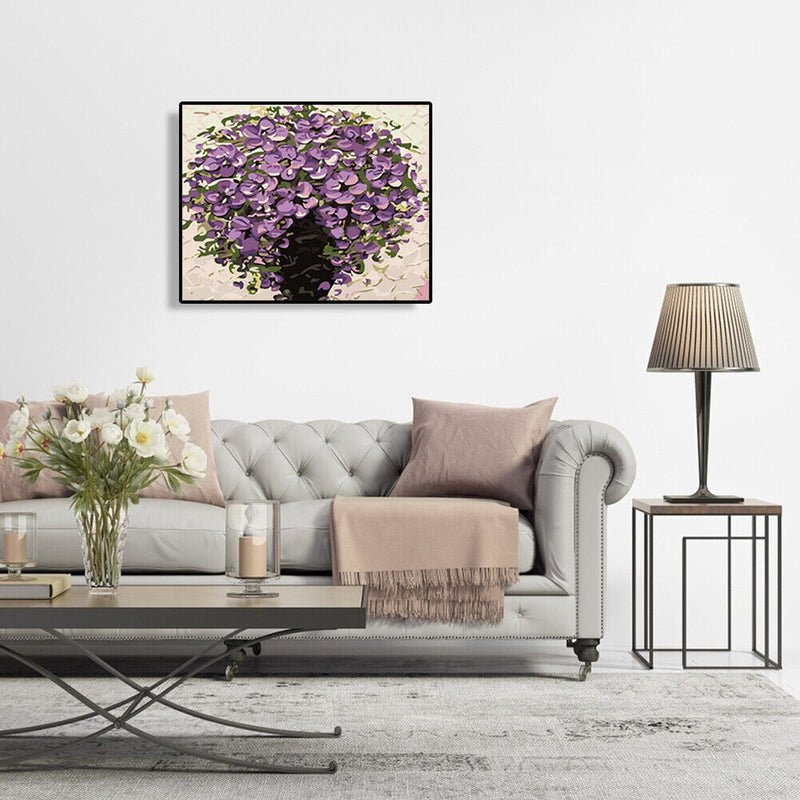 40x50cm Handpainted Acrylic DIY Purple Flower Oil Painting Canvas By Numbers
