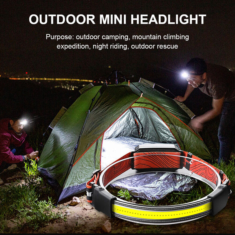 COB LED Headlamp Riding Running Head Torch Light USB Rechargeable Camping Lamp