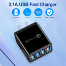 LED Mobile Phone Wall Chargers 4 Ports USB Tablet Charger Adapter (Black)