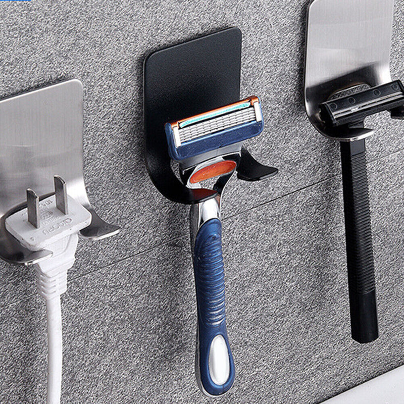 Self-adhesive Stainless Steel Double Hooks Bathroom Shaver Holder Hanger