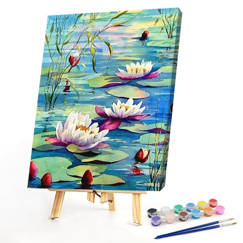 DIY Hand Painted Paint By Numbers Oil Canvas Pictures Lotus in Pond Kit Orn