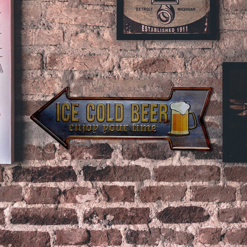 Retro Arrow Shaped Beer Metal Plate Painting Bar Pub Tin Plaques Wall Sign