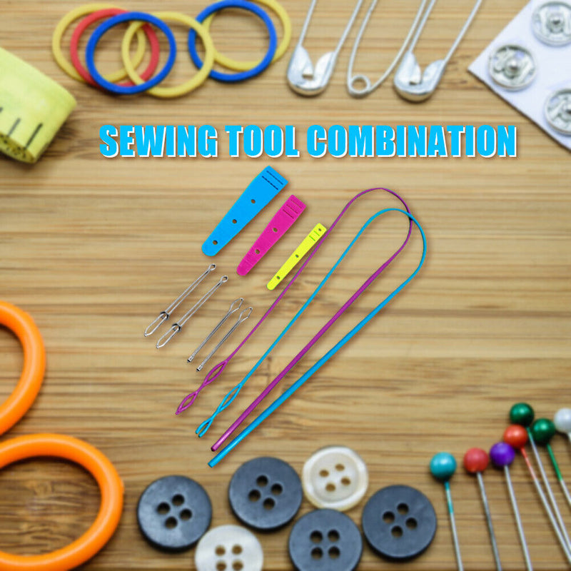 9pcs Sewing Set Plastic Elastic Band Needles Threader Wearer Clip Manual Tools