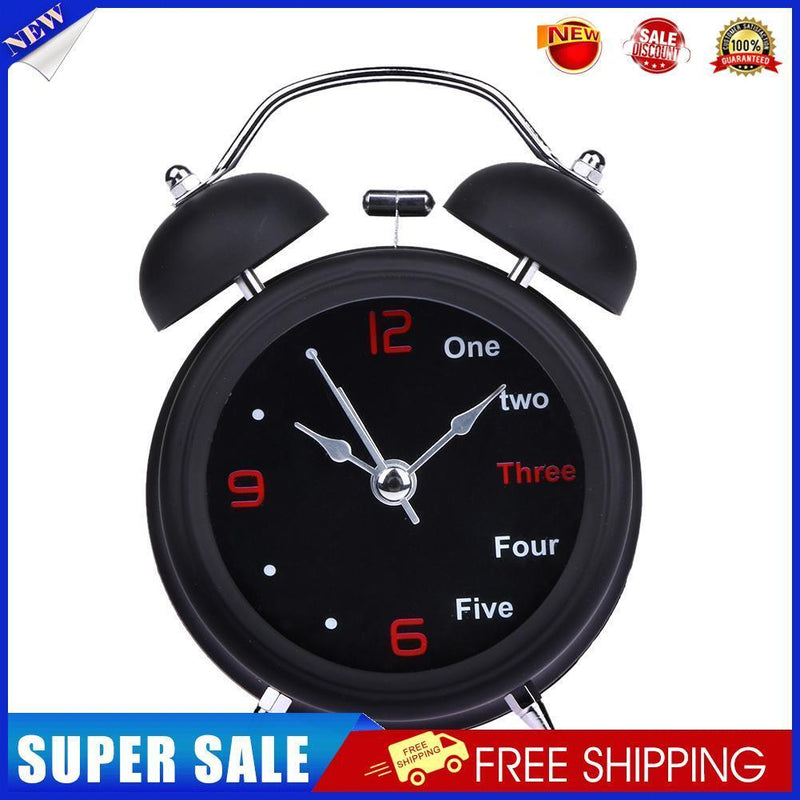 Happy Home Number/English Retro Double Bell Desk Table Alarm Clock (Black)