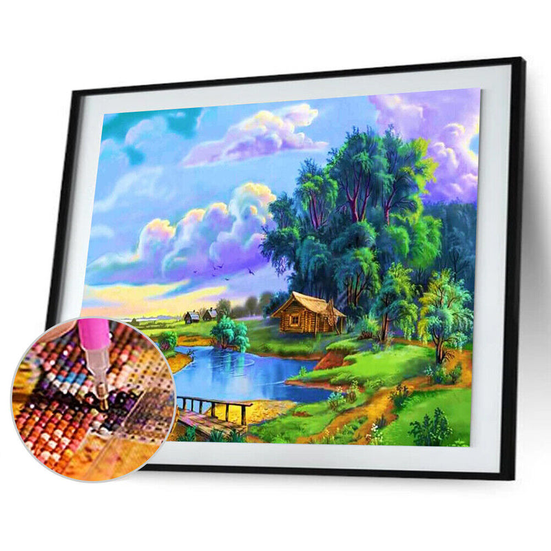 5D DIY Full Round Drill Diamond Paint Lake Scene Mosaic Rhinestone Art Picture