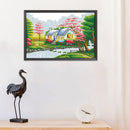DIY Cross Stitch 11CT Stamped Print Artwork Pleasant House Canvas Kit Needlew