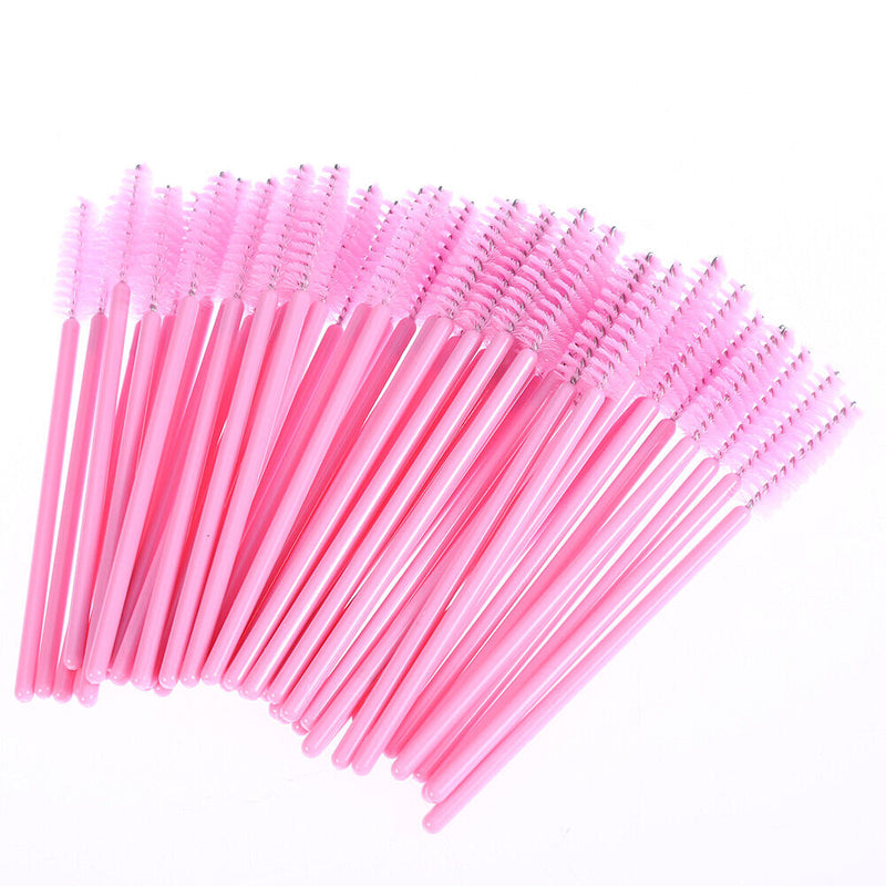100Pcs Disposable Eyelash Brush Mascara Wands Applicator Spoolers (Pink)