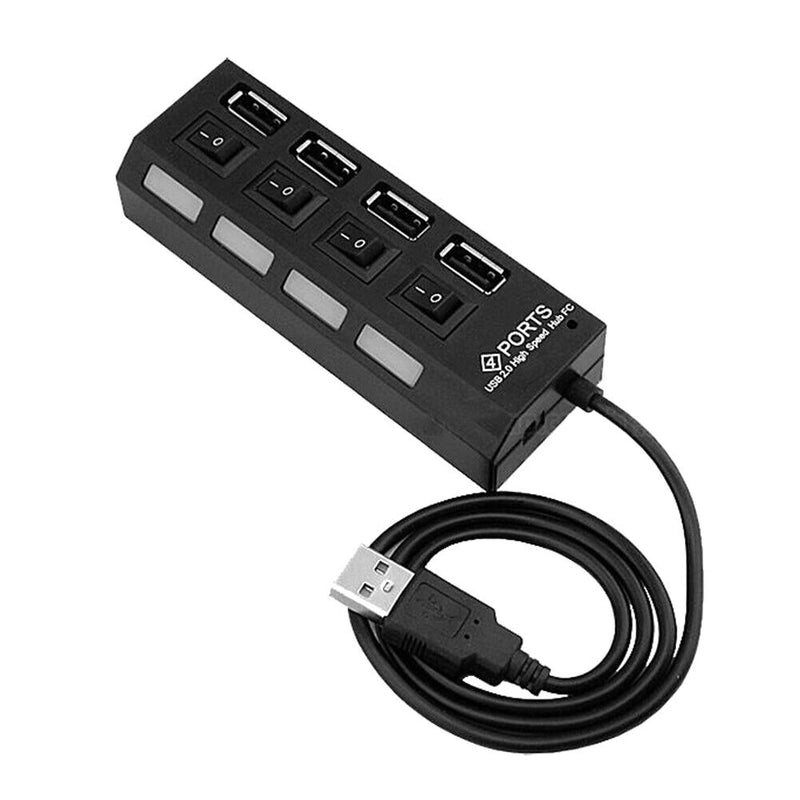 USB Hub 480Mbps Multi USB 2.0 Adapter 4 Port Expander Splitter (Black)