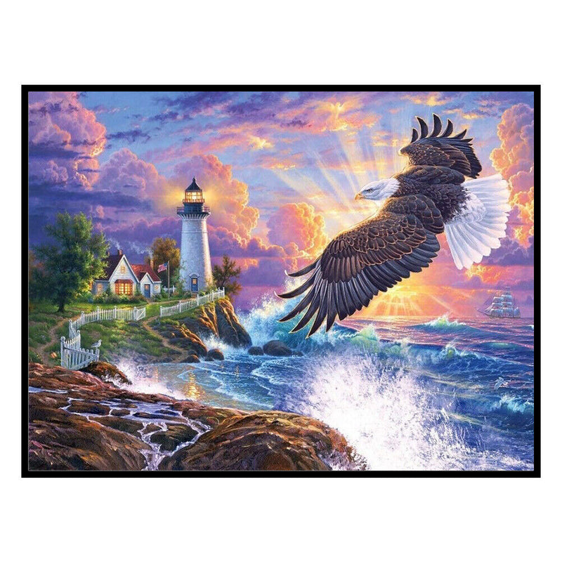 Cross Stitch Full Embroidery Eagle Lighthouse 11CT Stamped Needlework Art Set