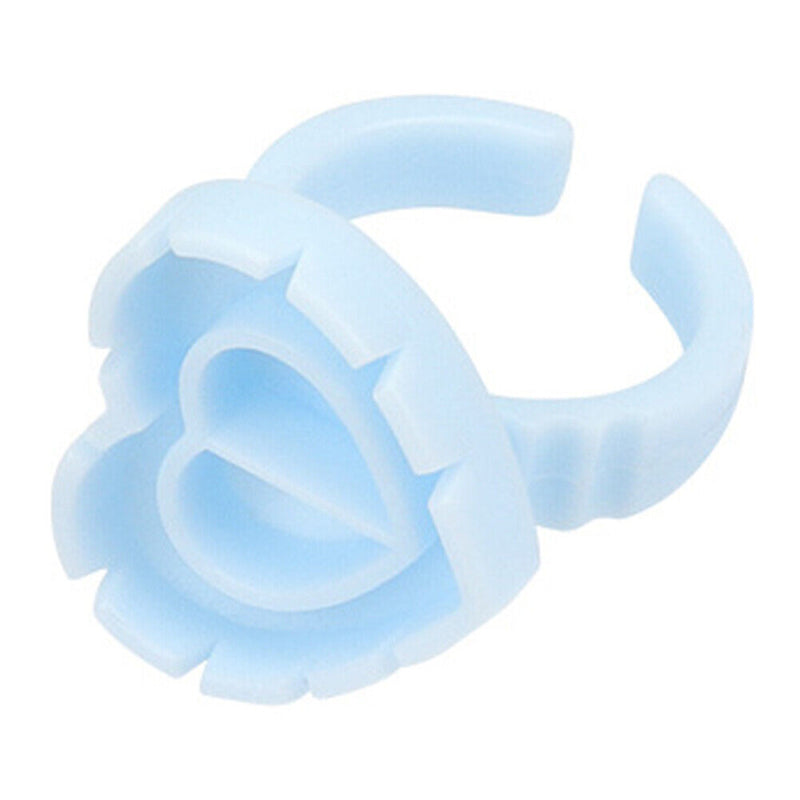 100pcs Heart Eyelash Extension Glue Ring Holder Eyelash Glue Cup (Blue)