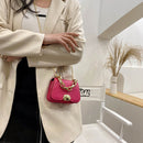Designer Women Chain PU Leather Crossbody Bag Mini Flap Handbag (Rose Red)