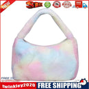 Women Plush Rainbow Top-handle Bag Winter Warm Zipper Handbag (Blue)