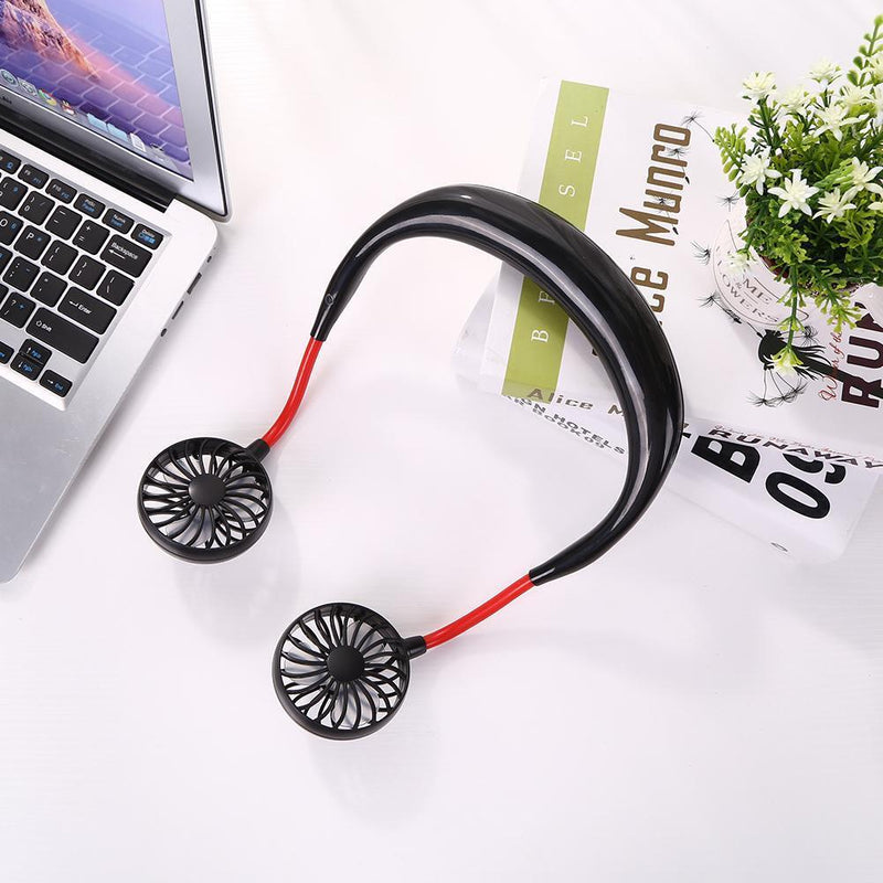 USB Rechargeable Wearable Portable Mini Hand Free Fan Neckband Fan (Black)
