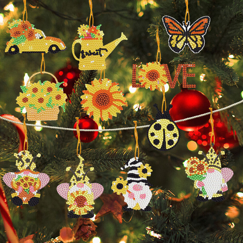 #A 10pcs Pendants Single Side 5D DIY Hanging Ornament Cartoon Christmas Decorati