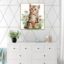 Cross Stitch Kits 14CT Stamped Cat Flowers Canvas Needlework (DA413)