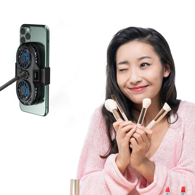 USB Mobile Phone Cooler Radiator Dual Fan Gaming Smartphone Holder Heat Sink