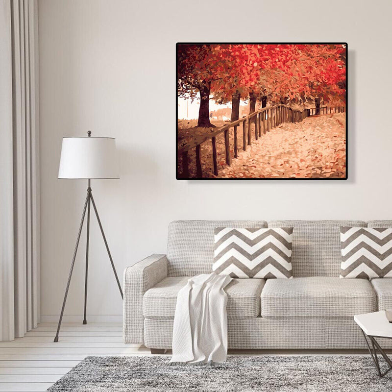 Painting By Numbers Kit DIY Autumn Path Hand Painted Canvas Oil Picture Craft