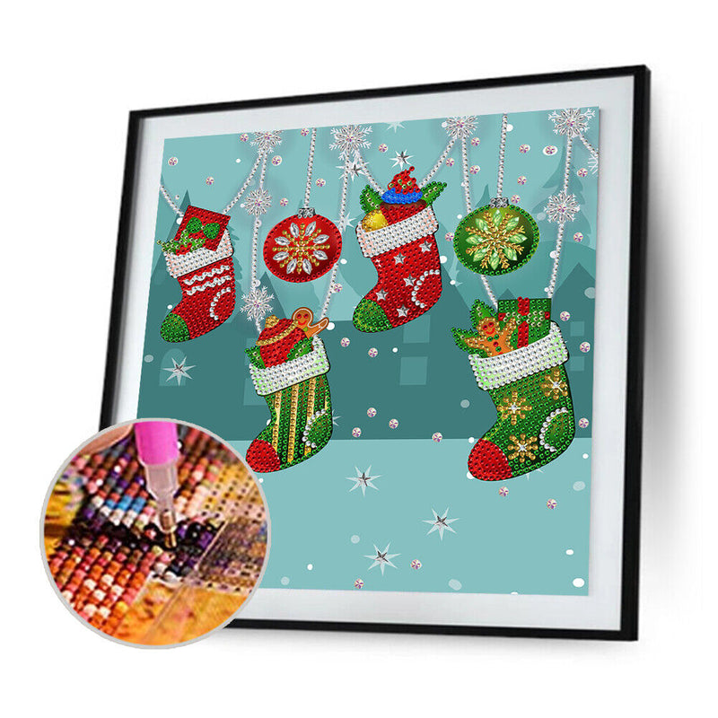Partial Special Shape Drill Rhinestone Painting 5D DIY Christmas Socks Picture