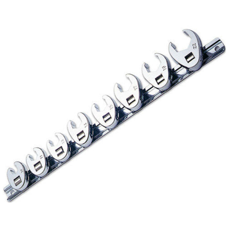 Crow Foot Crowsfeet Wrench Spanner Set 3/8 Drive 10mm - 22mm on Storage Rail