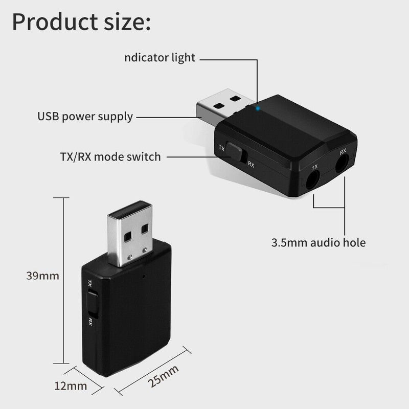 USB Transmitter Music Audio Receiver 3 in 1 Bluetooth 5.0 Adapter Sound Card