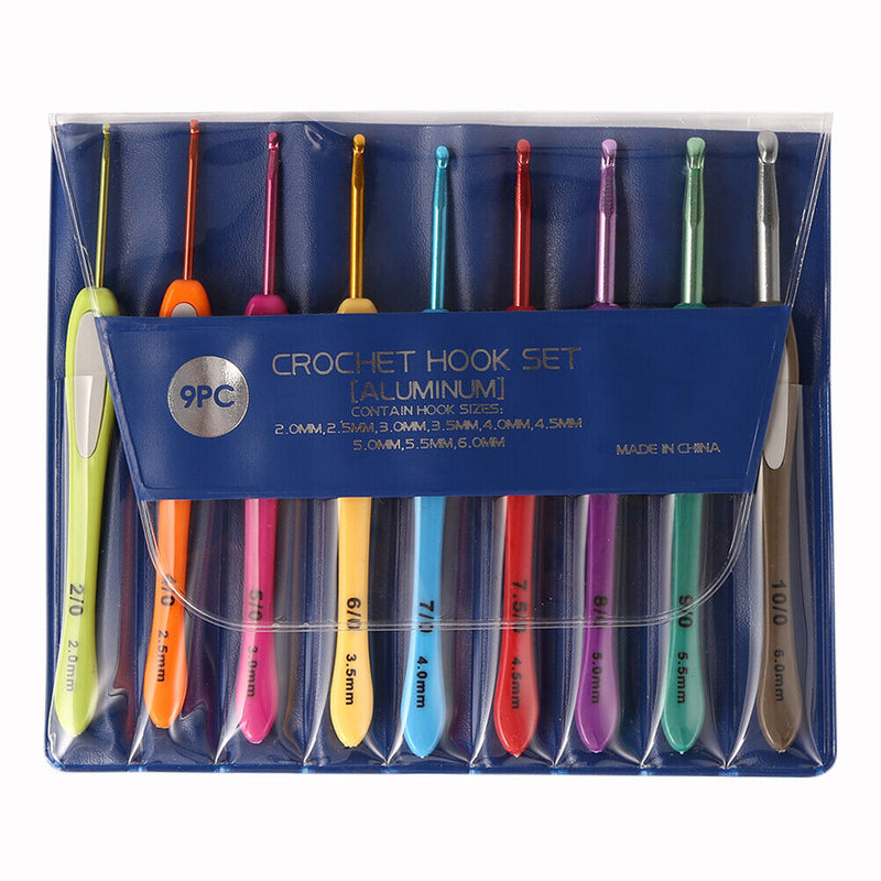 9pcs Aluminum Crochet Hooks ABS Handle Knitting Yarn Sweater Weave Tool (A)