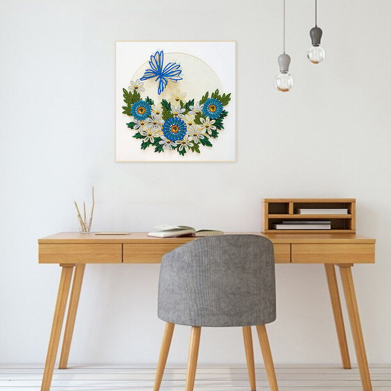 DIY Diamond Painting Kit Blue Flower Butterfly Partial Special Shape Drill
