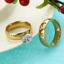 1 Pair Fashion Stainless Steel Rhinestone Lovers Couple Rings (Size 7)