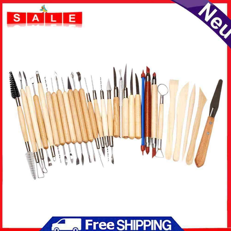 30pcs DIY Clay Pottery Crafts Sculpting Kit Ceramics Wooden Handle Modeling Tool