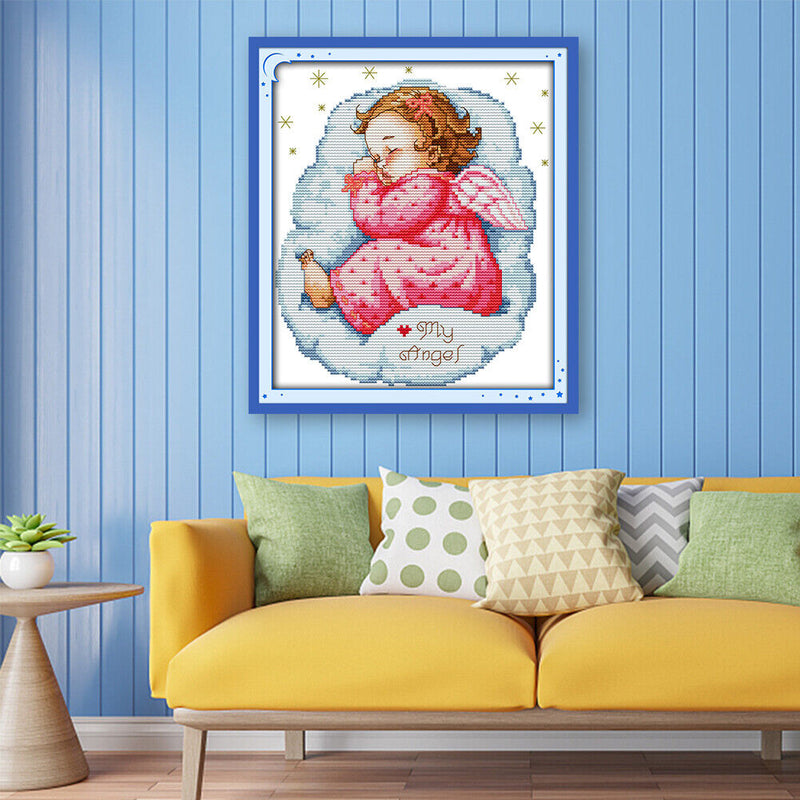14CT 2 Strands 22x28cm DIY Sleeping Angel Baby Full Cross Stitch Kit (Girl)