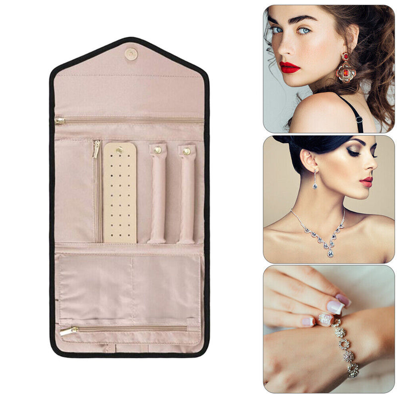 Jewelry Storage Bag Foldable Jewelry Case Durable Polyester Handbag (Black)