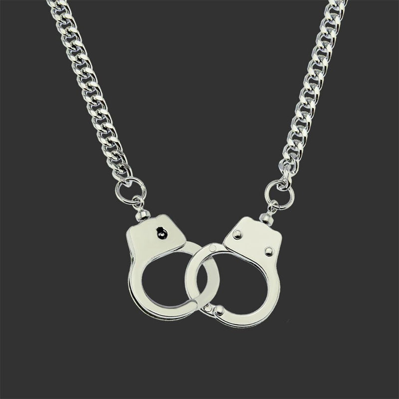 Women Mens Hip Hop Dark Gothic Punk Necklace Choker Handcuffs Pendant Chain