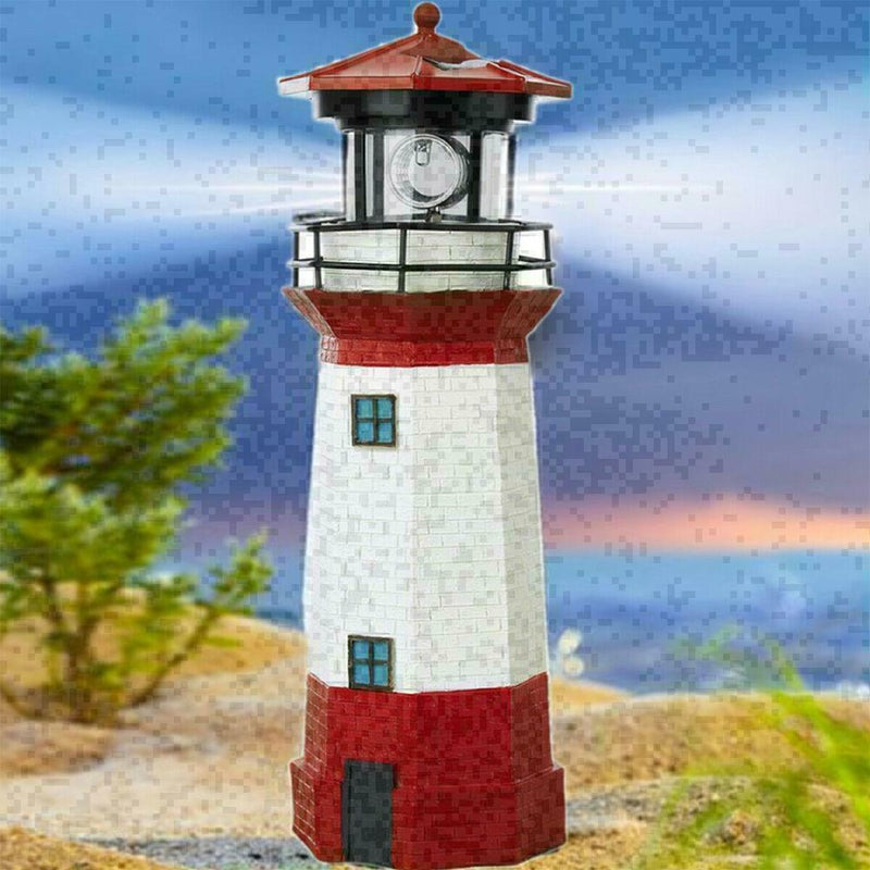 LED Solar Rotating Red Lighthouse Garden Villa Outdoor N0I1 F6T1