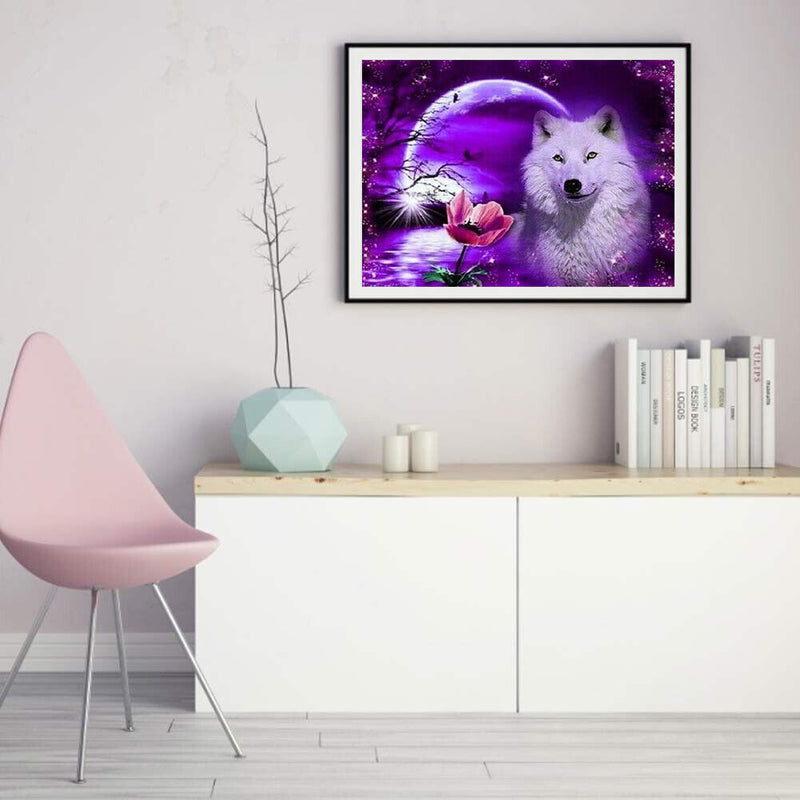 DIY Paint By Number Kit White Wolf Moonlight No Frame for Home Decoration