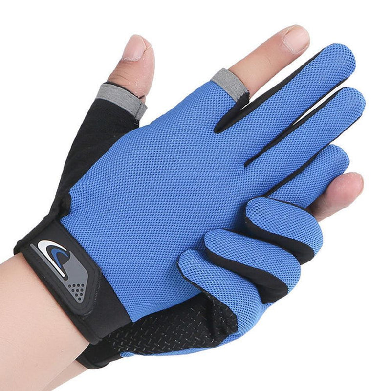 5pcs 2 Cut Finger Fishing Anti-Brief Breathable Cycling Gloves (Blue)