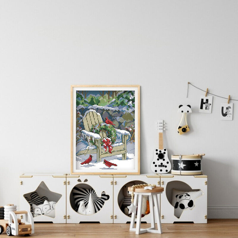 Partial Embroidery 11CT Xmas Snow Scene DIY Stamped Kit Cross Stitch Craft