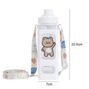 Water Bottle with Straw 700ml Drinking Bottle Square Cute Water Jug (White)