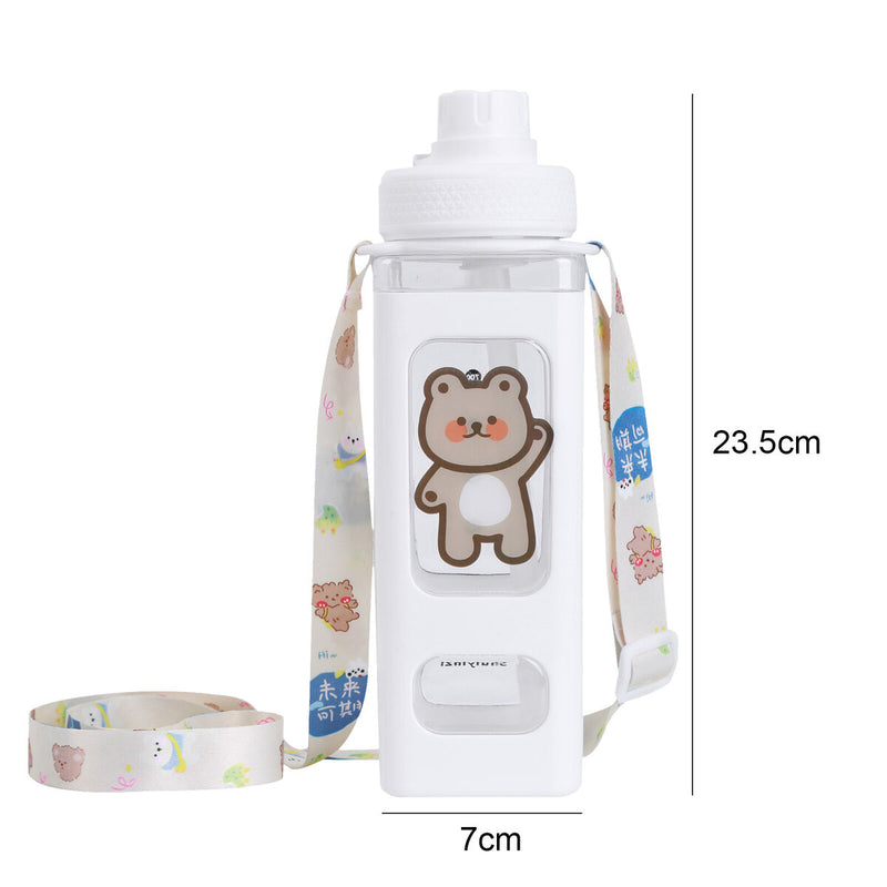 Water Bottle with Straw 700ml Drinking Bottle Square Cute Water Jug (White)